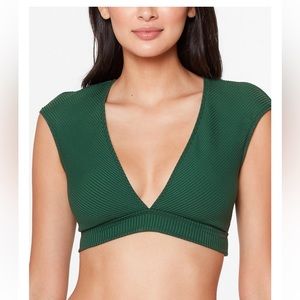Cap-sleeved swimsuit with a cropped top and foldover buttom